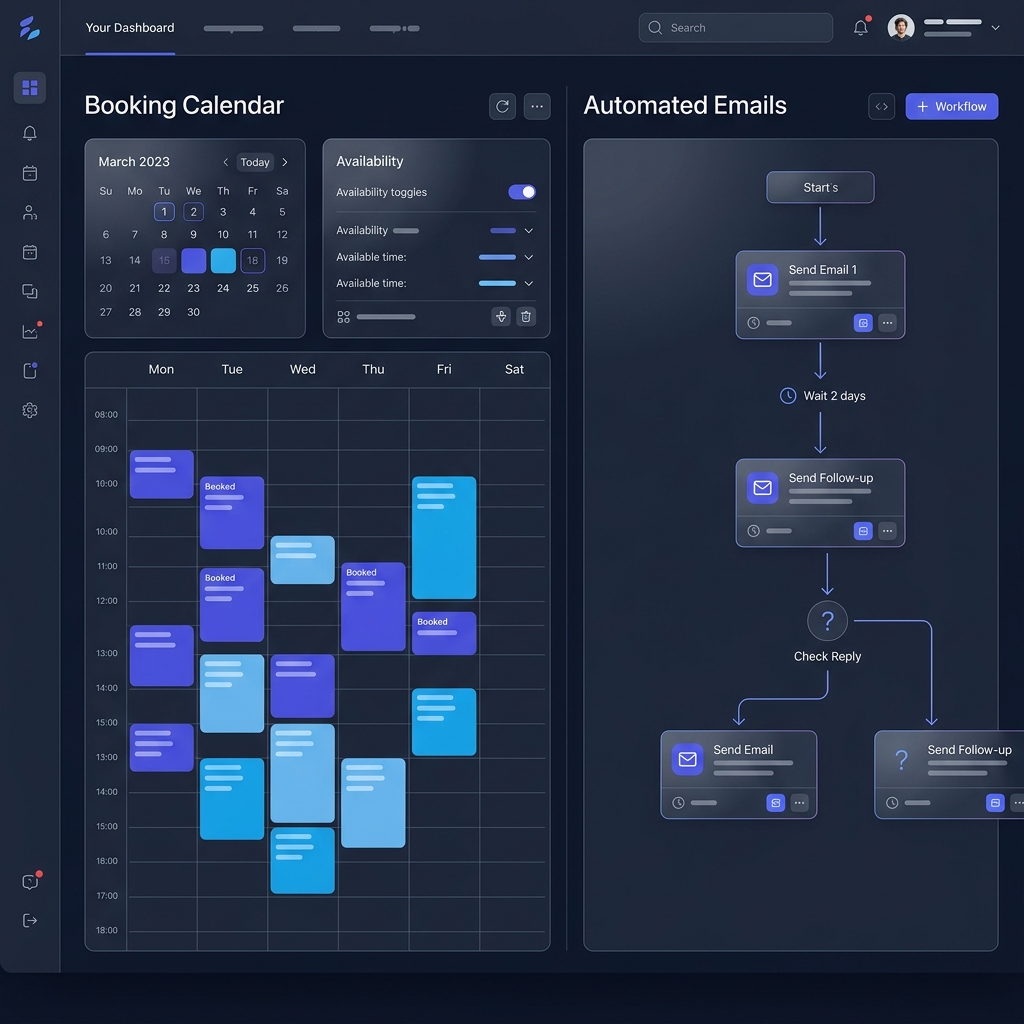 SyncLead dashboard showing calendar scheduling and email sequence builder